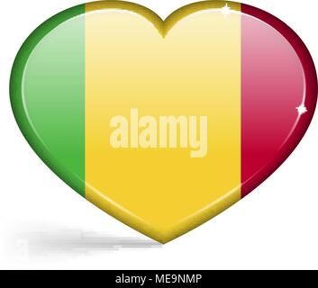 Flags of Mali in a heart shape with highlights on the edges. Vector illustration Stock Vector