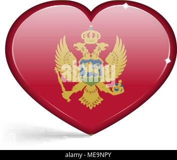 Flags of Montenegro in a heart shape with highlights on the edges. Vector illustration Stock Vector