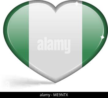 Flags of Nigeria in a heart shape with highlights on the edges. Vector illustration Stock Vector
