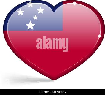 Flags of Samoa in a heart shape with highlights on the edges. Vector illustration Stock Vector