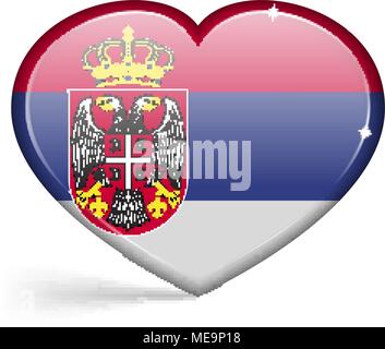 Flags of Serbia in a heart shape with highlights on the edges. Vector illustration Stock Vector