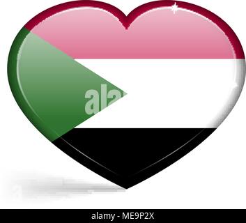Flags of Sudan in a heart shape with highlights on the edges. Vector illustration Stock Vector