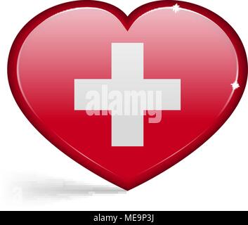 Flags of Switzerland in a heart shape with highlights on the edges. Vector illustration Stock Vector