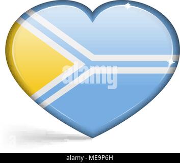 Flags of Tuva in a heart shape with highlights on the edges. Vector illustration Stock Vector