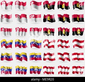 Singapore, Angola, Venezuela, Austria. Set of 36 flags of the countries of the world. Vector illustration Stock Vector