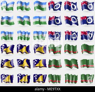 KabardinoBalkaria, Cook Islands, Tokelau, Chechen Republic of Ichkeria. Set of 36 flags of the countries of the world. Vector illustration Stock Vector
