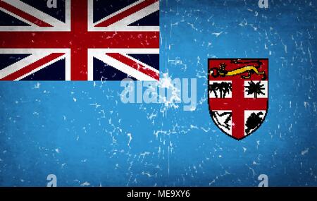 Flags of Fiji with broken glass texture. Vector illustration Stock Vector