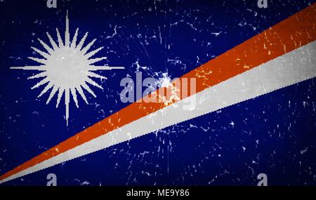 Flags of Marshll Islands with broken glass texture. Vector illustration Stock Vector