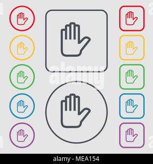 Hand print, Stop icon sign. symbol on the Round and square buttons with frame. Vector illustration Stock Vector