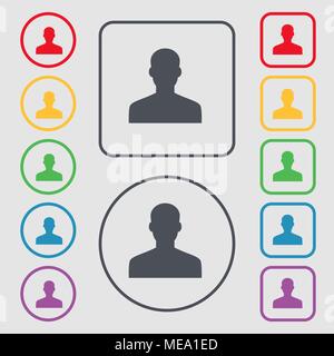 User, Person, Log in icon sign. symbol on the Round and square buttons with frame. Vector illustration Stock Vector