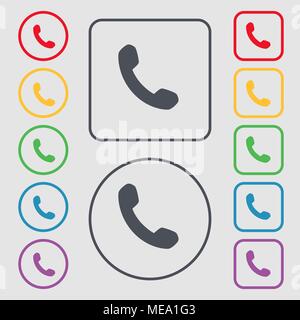 Phone, Support, Call center icon sign. symbol on the Round and square buttons with frame. Vector illustration Stock Vector