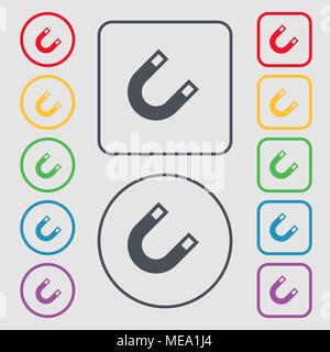 magnet, horseshoe icon sign. symbol on the Round and square buttons with frame. Vector illustration Stock Vector