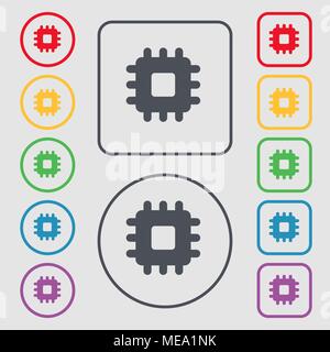 Central Processing Unit icon sign. symbol on the Round and square buttons with frame. Vector illustration Stock Vector