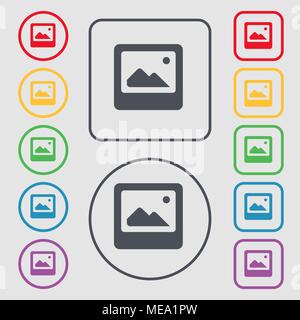 Photo frame template icon sign. symbol on the Round and square buttons with frame. Vector illustration Stock Vector