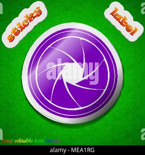 diaphragm icon sign. Symbol chic colored sticky label on green background. Vector illustration Stock Vector