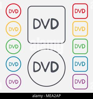 dvd icon sign. symbol on the Round and square buttons with frame. Vector illustration Stock Vector