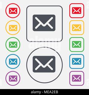 Mail, envelope, letter icon sign. symbol on the Round and square buttons with frame. Vector illustration Stock Vector