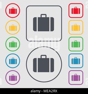 suitcase icon sign. symbol on the Round and square buttons with frame. Vector illustration Stock Vector