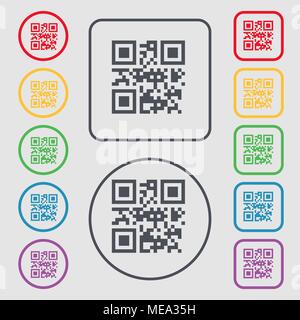 Qr code icon sign. symbol on the Round and square buttons with frame. Vector illustration Stock Vector
