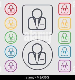 Avatar icon sign. symbol on the Round and square buttons with frame. Vector illustration Stock Vector
