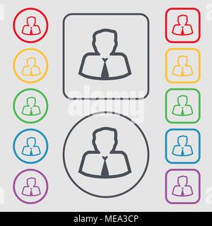 Avatar icon sign. symbol on the Round and square buttons with frame. Vector illustration Stock Vector