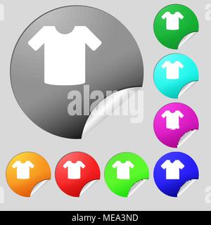 T-shirt, Clothes  icon sign. Set of eight multi-colored round buttons, stickers. Vector illustration Stock Vector