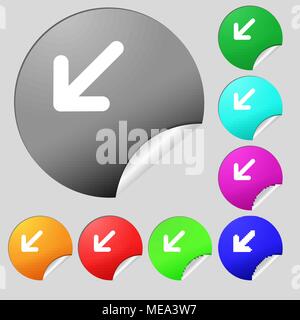 turn to full screen icon sign. Set of eight multi-colored round buttons, stickers. Vector illustration Stock Vector