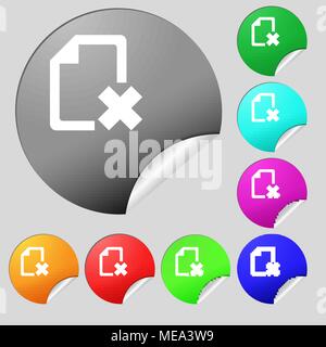 delete File document  icon sign. Set of eight multi-colored round buttons, stickers. Vector illustration Stock Vector