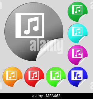 Audio, MP3 file  icon sign. Set of eight multi-colored round buttons, stickers. Vector illustration Stock Vector