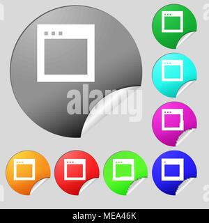 Simple Browser window  icon sign. Set of eight multi-colored round buttons, stickers. Vector illustration Stock Vector