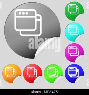 Simple Browser window  icon sign. Set of eight multi-colored round buttons, stickers. Vector illustration Stock Vector