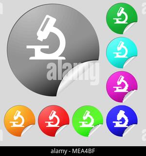 microscope  icon sign. Set of eight multi-colored round buttons, stickers. Vector illustration Stock Vector