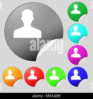 User, Person, Log in  icon sign. Set of eight multi-colored round buttons, stickers. Vector illustration Stock Vector