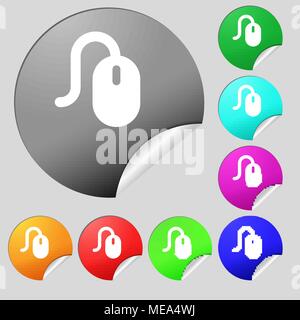 Computer mouse  icon sign. Set of eight multi-colored round buttons, stickers. Vector illustration Stock Vector