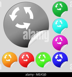 Refresh icon sign. Set of eight multi colored round buttons, stickers. Vector illustration Stock Vector