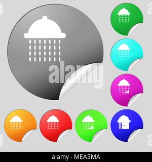 shower icon sign. Set of eight multi colored round buttons, stickers. Vector illustration Stock Vector