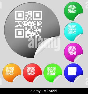 Qr code icon sign. Set of eight multi colored round buttons, stickers. Vector illustration Stock Vector