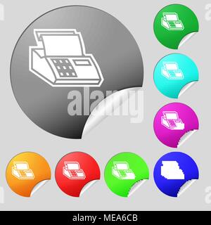 Cash register machine icon sign. Set of eight multi colored round buttons, stickers. Vector illustration Stock Vector