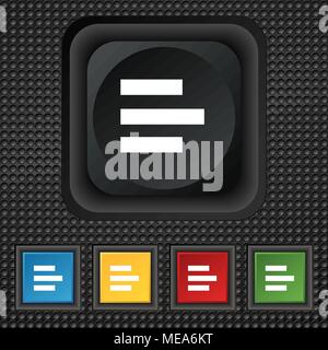 Left-aligned icon sign. symbol Squared colourful buttons on black texture. Vector illustration Stock Vector