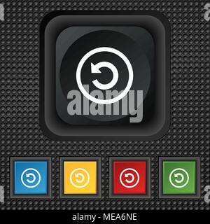 Upgrade, arrow, update icon sign. symbol Squared colourful buttons on black texture. Vector illustration Stock Vector