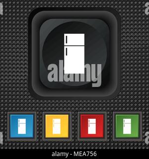 Refrigerator icon sign. symbol Squared colourful buttons on black texture. Vector illustration Stock Vector