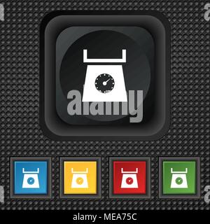 kitchen scales icon sign. symbol Squared colourful buttons on black texture. Vector illustration Stock Vector