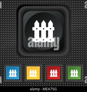 Fence icon sign. symbol Squared colourful buttons on black texture. Vector illustration Stock Vector