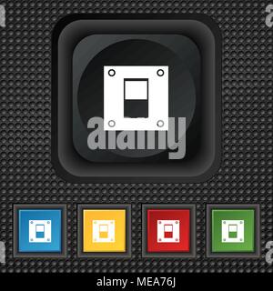 Power switch icon sign. symbol Squared colourful buttons on black texture. Vector illustration Stock Vector