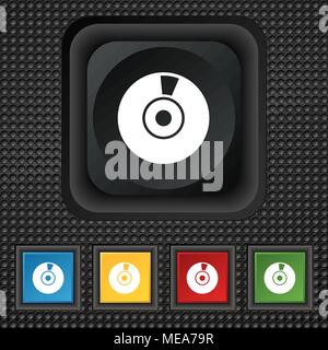 CD or DVD icon sign. symbol Squared colourful buttons on black texture. Vector illustration Stock Vector