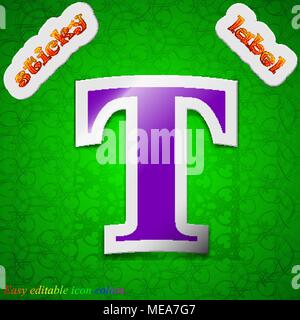 Text edit icon sign. Symbol chic colored sticky label on green background. Vector illustration Stock Vector
