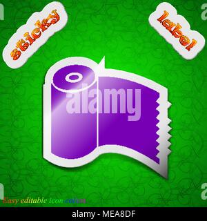 Toilet paper, WC roll icon sign. Symbol chic colored sticky label on green background. Vector illustration Stock Vector