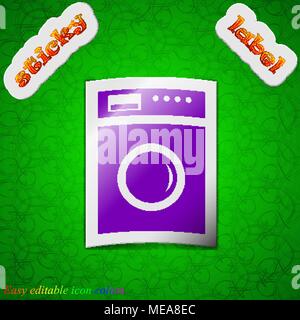 washing machine icon sign. Symbol chic colored sticky label on green background. Vector illustration Stock Vector