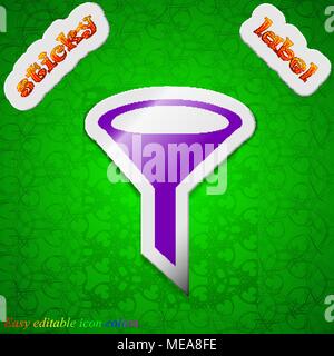 Funnel icon sign. Symbol chic colored sticky label on green background. Vector illustration Stock Vector