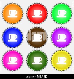 Coffee cup  icon sign. A set of nine different colored labels. Vector illustration Stock Vector